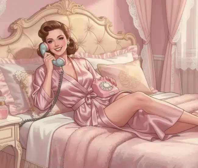 Warm pastel illustration of a cozy nighttime bedroom scene with a phone glowing softly on a nightstand next to a plush teddy bear and soft blanket
