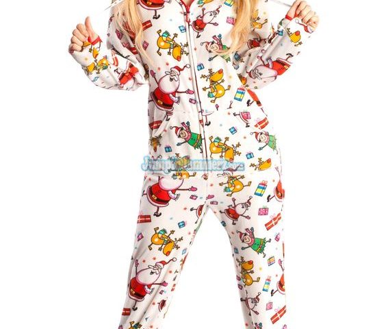 A Beautiful women Wearing the Christmas Onesie Pajamas