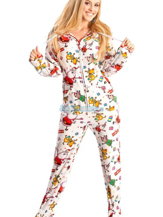 A Beautiful women Wearing the Christmas Onesie Pajamas