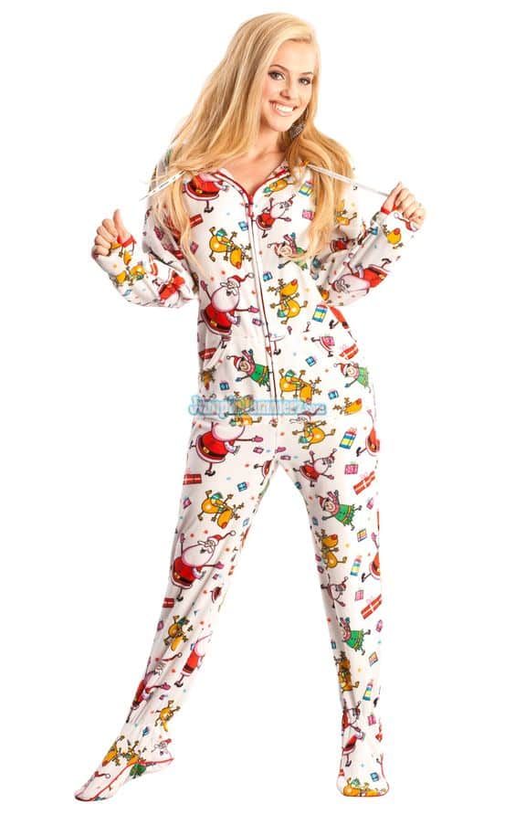 A Beautiful women Wearing the Christmas Onesie Pajamas