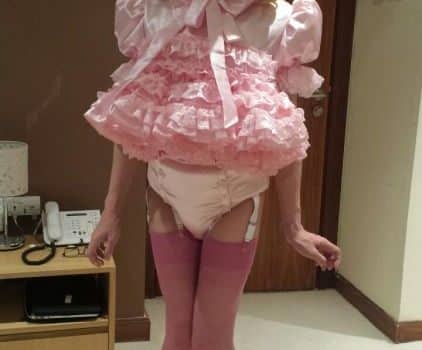 Prissy Sissy Girl Bow Beauty Satin Pink Dress Puff Ball Sleeves