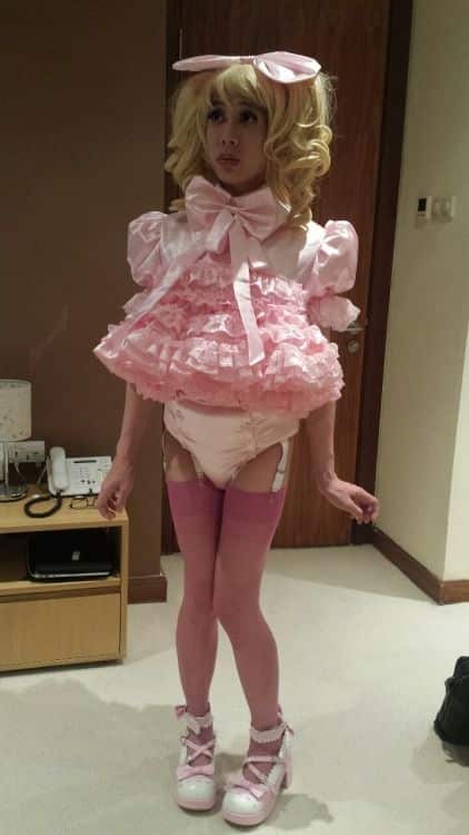 Prissy Sissy Girl Bow Beauty Satin Pink Dress Puff Ball Sleeves