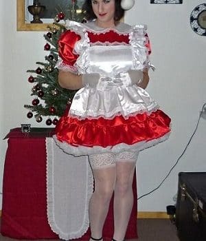 Sissy Red Satin Alice in Wonderland Style Dress and Apron