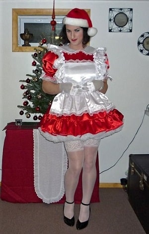 Sissy Red Satin Alice in Wonderland Style Dress and Apron