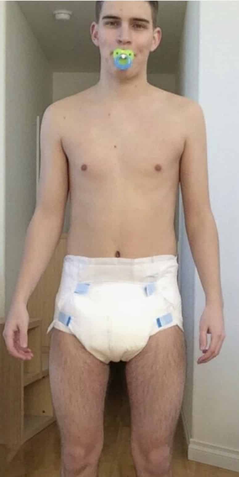 Hottest adult Boy Wearing the adult White diaper