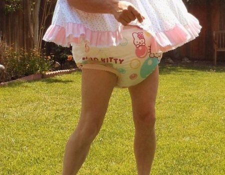 Adult Diaper Man Wearing the Pink Sissy Maid Dress