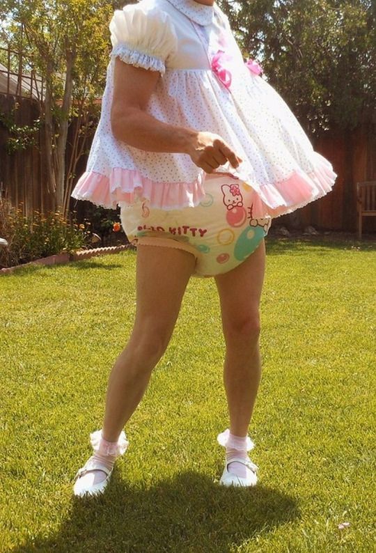 Adult Diaper Man Wearing the Pink Sissy Maid Dress