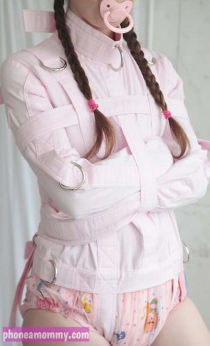 ABDL in pink bondage jacket