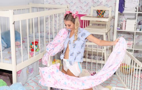 Nipple Diaper Girl Playing her bedsheet With alone in home