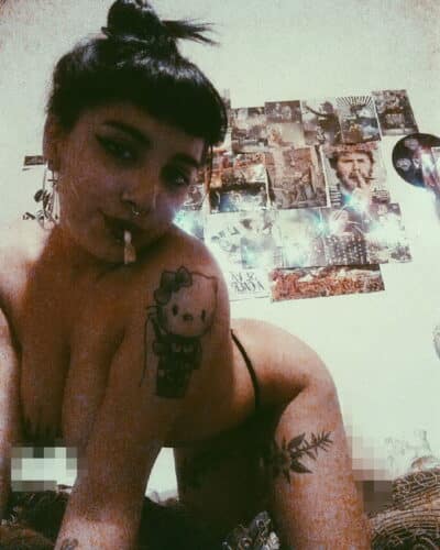 Half nude tattoo mommy smoking girl