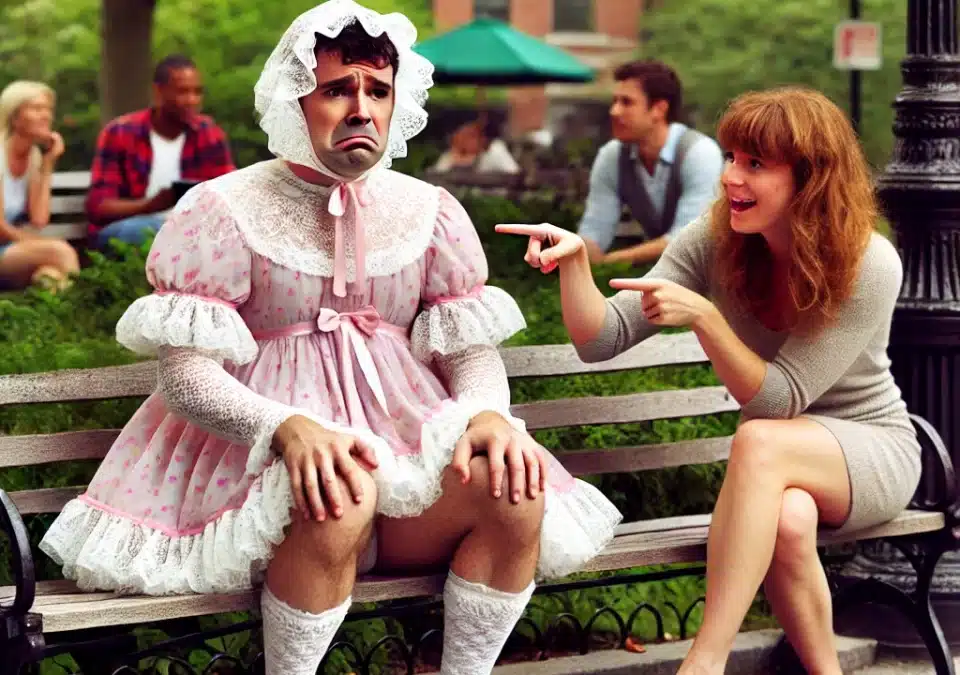 Husband humiliated on another public outing in adult diapers