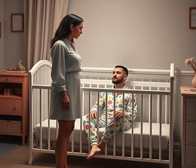 Mommy giving warm embrace in the nursery